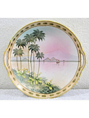 Antique Hand Painted Handled Porcelain Bowl Nippon Egyptian Nile Scene c. 1920's